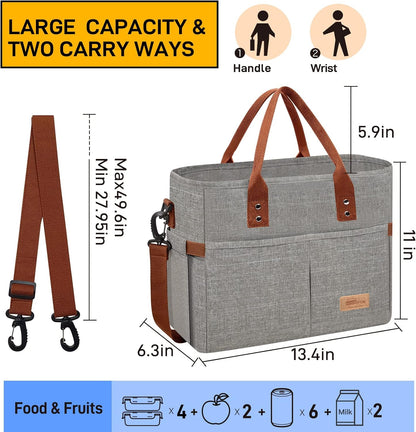 HOMESPON Lunch Bag for Woman Man Adults with Front Pocket Insulated Lunch Tote Lunch Box Container for Work Picnic or Travel(Black)