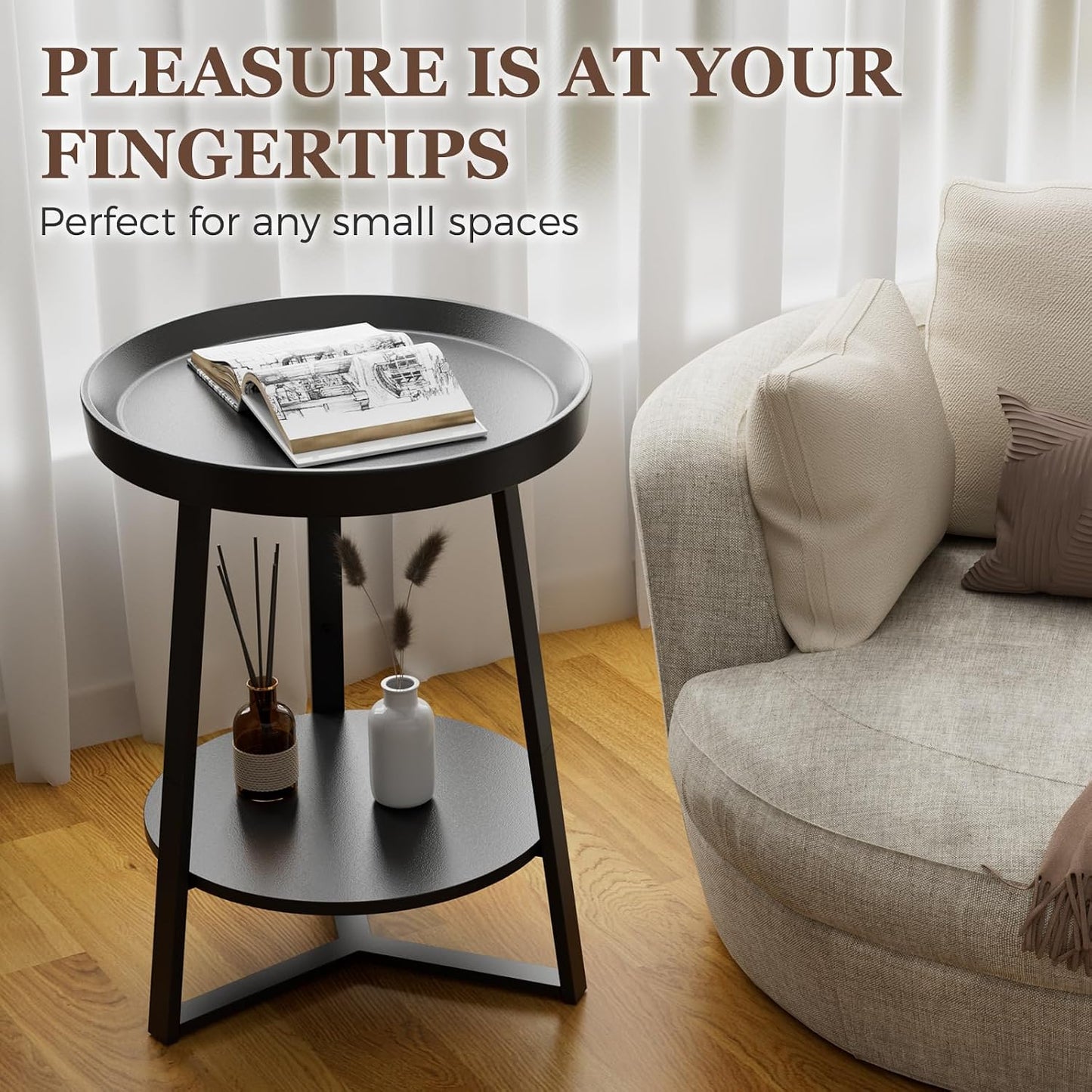 Gadroad Round End Table, Black 15.7 * 15.7 * 23inches