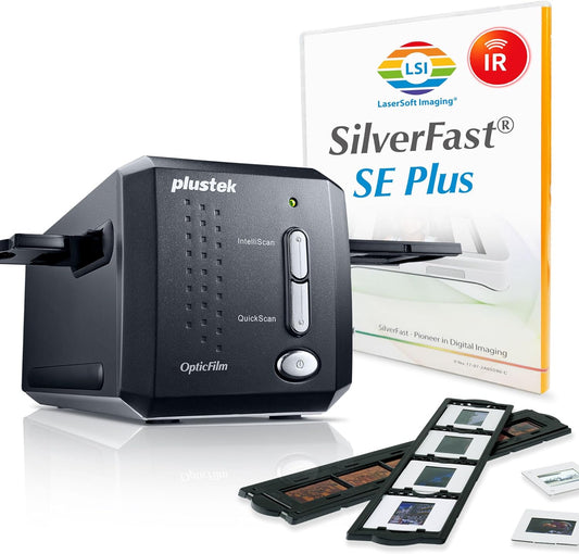 Plustek OpticFilm 8200i SE, 35mm Film & Slide Scanner. 7200 dpi / 48-bit Output. Integrated Infrared Dust/Scratch Removal. Bundle Silverfast SE Plus, Support Mac and PC. - PuriLite