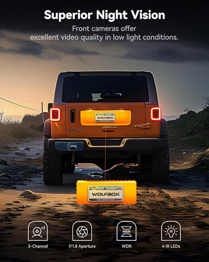 WOLFBOX i17 4K 3 Channel Dash Cam Built-in 5.8GHz WiFi GPS with 64GB Card, 4K+1080P+1080P Dash Cam Front and Rear Inside, Triple Car Camera with 3 Inch Screen, IR Night Vision, WDR, 24H Parking Mode