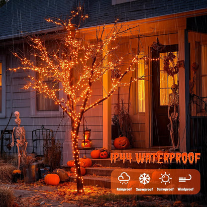 Solar Halloween Decoration Lights, JMEXSUSS 2 Pack 33FT 100 LED Orange and Purple Halloween String Lights, Halloween Lights with 8 Modes for Halloween Tree Yard Outdoor Spooky Party Garden Decorations