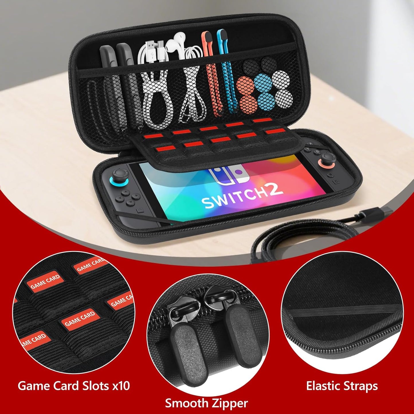 Old Canal Carrying Case for Switch 2, Switch 2 Travel Case with 10 Game Card Slots, Protective Hard Shell Carry Storage Cases for Switch 2 with Screen Protector, Thumb Grips, Screen Cleaning Cloth