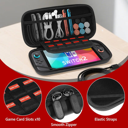 Old Canal Carrying Case for Switch 2, Switch 2 Travel Case with 10 Game Card Slots, Protective Hard Shell Carry Storage Cases for Switch 2 with Screen Protector, Thumb Grips, Screen Cleaning Cloth