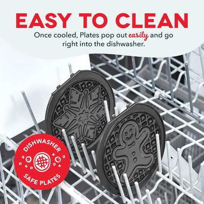 DASH Multimaker Mini System Two 4” Nonstick Removable Waffle Plates (Gingerbread & Snowflake) - 2Pc Plate Pack for Waffle Iron & Griddle, Compatible with Dash MultiMaker Mini System, Nonstick Surface