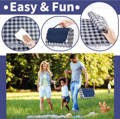 Extra Large Outdoor Picnic Blanket, 79"x79" Waterproof Picnic Mat, Sandproof Beach Blanket Portable Camping Blanket Lightweight for Park Beach Camping Courtyard (Dark Blue)