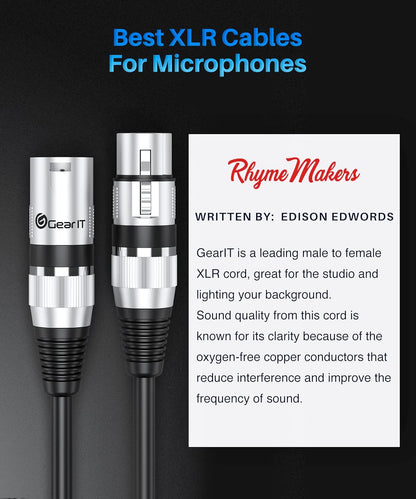 GEARit XLR Male to Female Microphone Cable (10 Feet, 6-Pack) 3-Pin Balanced Shielded Mixer, Recording Studio, Podcast - Black