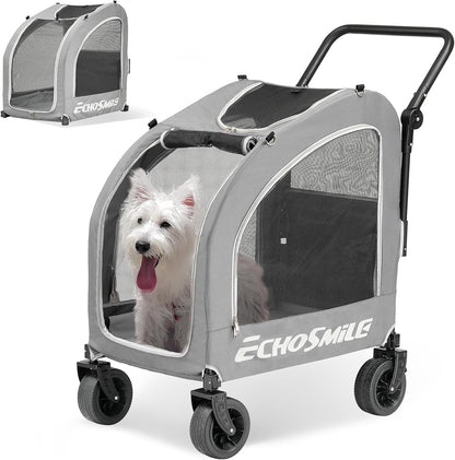 EchoSmile Dog Stroller for Small Medium Dogs Cats Up to 135 lbs, All-Terrain Pet Stroller with Dual Brakes, Car Safe Travel Puppy Carrier,Gray