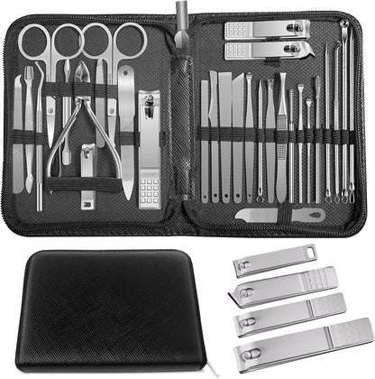 Manicure Set，30 in 1 Mens Set Professional，Nail Clipper for Men，Mens Nail Grooming Kit，Andrea Kit Women，Nail Care Women，with Luxury Leather Bag (Black)