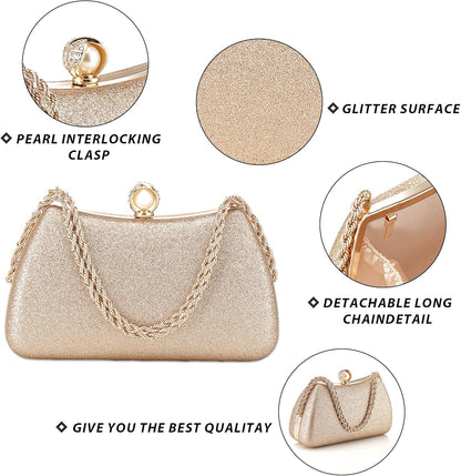 Buric Evening Clutch Bag for Women Glitter Shiny Dress Purse Wedding Bride Handbags Evening Clutches for Cocktail Party