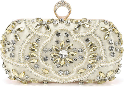 DTGN Evening Bags Clutch Purses for Women Formal, Beaded Clutch Rhinestone Handbags Shoulder Bag with Chain Sparkly