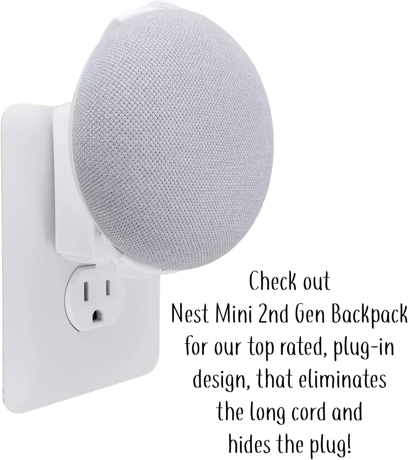 The Mini Genie for Google Nest Mini (2nd Gen) | Cleanest Design | Lowest Profile | No Ugly Bulk | Vertical or Horizontal | Outlet Wall Mount Hanger Stand (White, 1-Pack)