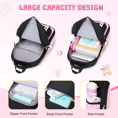 DIGOBAY Girls Backpack, School Backpack for Girls with Lunch Box Pencil Case Set for Teen Kids Girl Elementary Primary Middle High College School Bookbag with Cute Pins Pink