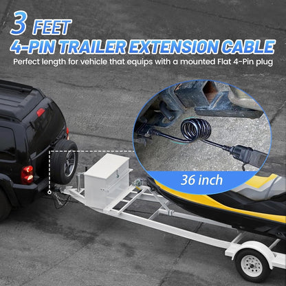 MECMO 3ft 4-Pin Flat Trailer Extension Coiled Cable 4 Pin Male and Female Wiring Harness Adapter, Trailer Wire Extension 4-Way Vehicle-Side and Trailer-Side 4 Prong Connector Extender Cord 3 Feet 36''