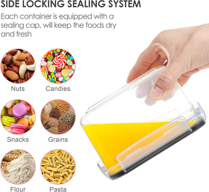 Vtopmart Extra Large Tall Airtight Food Storage Containers, 4 Pieces 6.5L Plastic Kitchen Pantry Storage Containers for Spaghetti, Flour and Baking Supplies - Include 24 Labels, Black