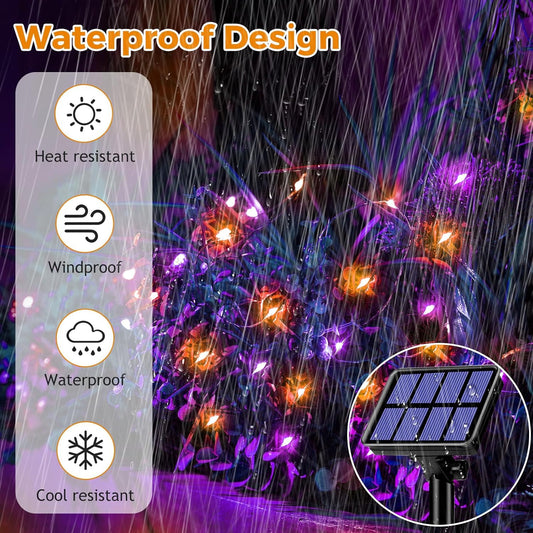 btfarm 2 Pack Solar Halloween Lights, Total 300LED 110FT Orange Purple Solar String Lights Outdoor Waterproof, 8 Modes Fairy Twinkle Lights Outdoor for Tree Yard Garden Party Halloween Decorations