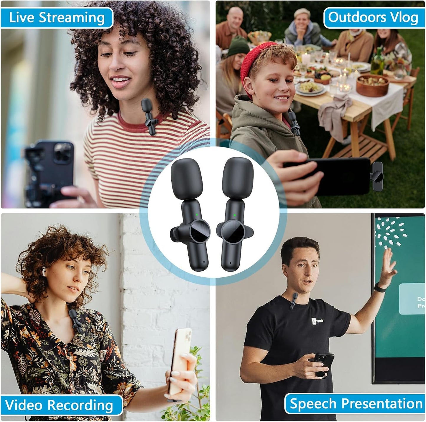 2 Pack Wireless Lavalier Microphone for iPhone iPad, RICCHI Mini Microphone Plug-Play Wireless Mic for Video Recording, Interview, YouTube, Facebook, TikTok, Auto Sync and Noise Reduction