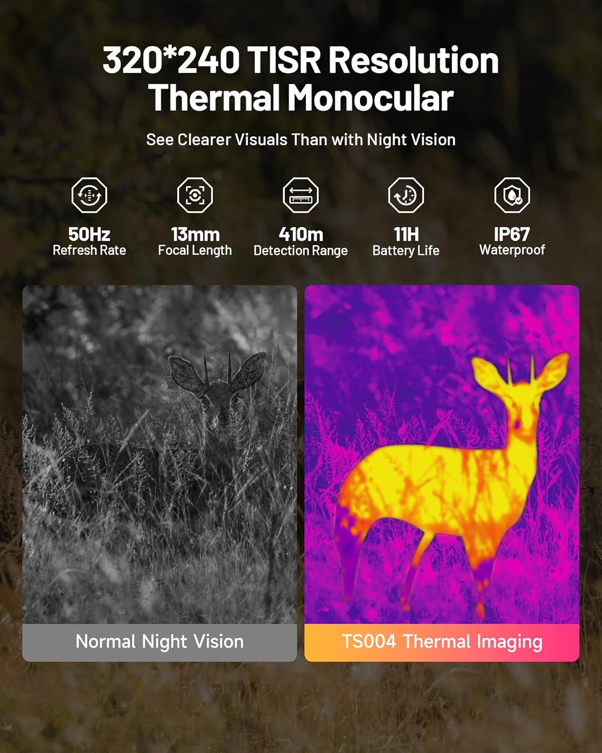 TOPDON TS004 256x192 Thermal Monocular, Supported Wireless Connection, 13mm 50Hz Thermal Night Vision with 11-Hour Battery Life, IP67 Waterproof Thermal Imaging Monocular for Hunting