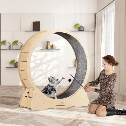 Homegroove Cat Wheel Treadmill, 46" XL Large Cat Exercise Running Wheel with Carpeted Runway, Fitness Weight Loss Device for Kitty’s Longer Life, Natural Wood Color(XL) |