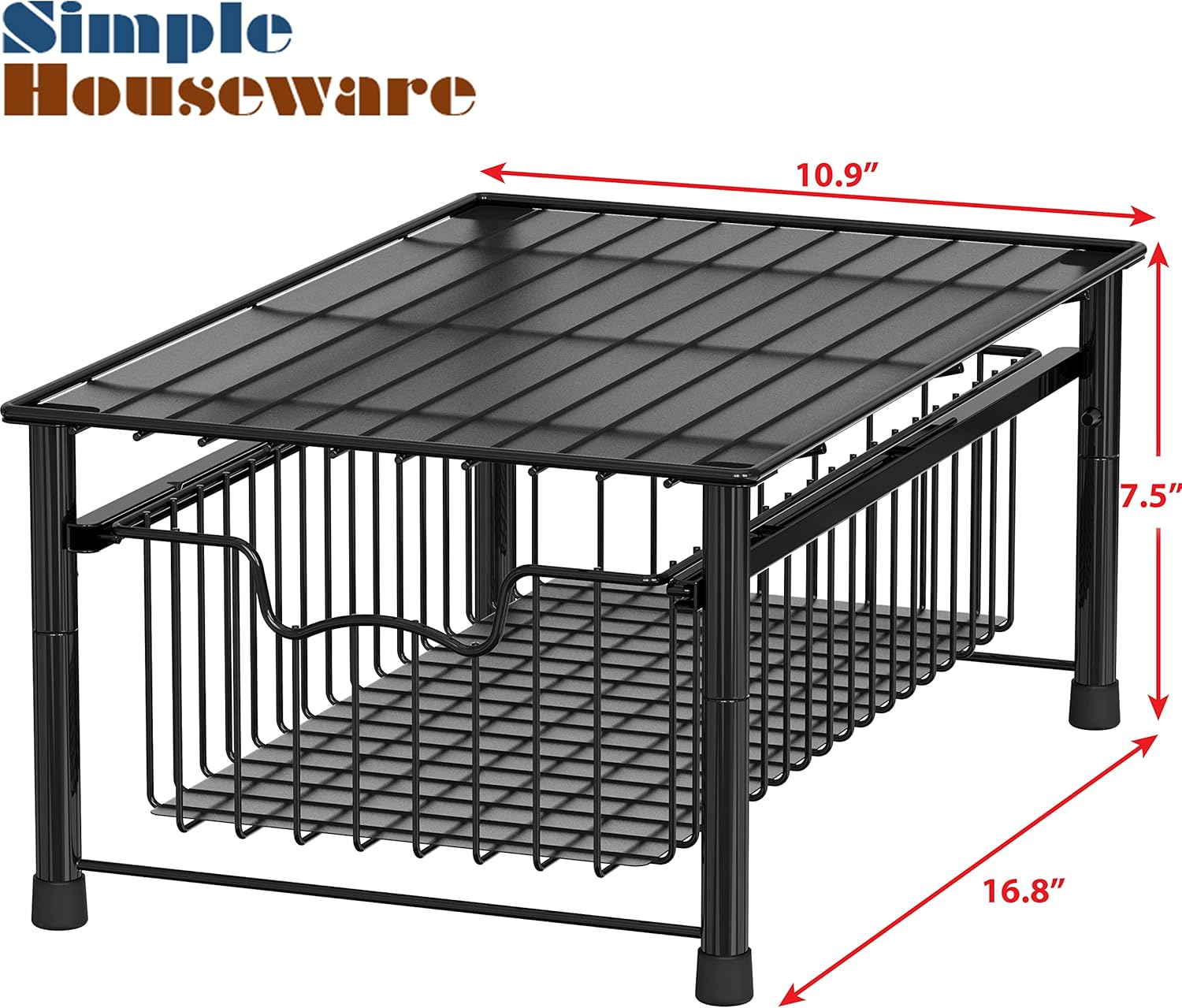Stackable Metal Cabinet Basket Drawer Organizer with Sliding Storage Design, Black Finish - PuriLite