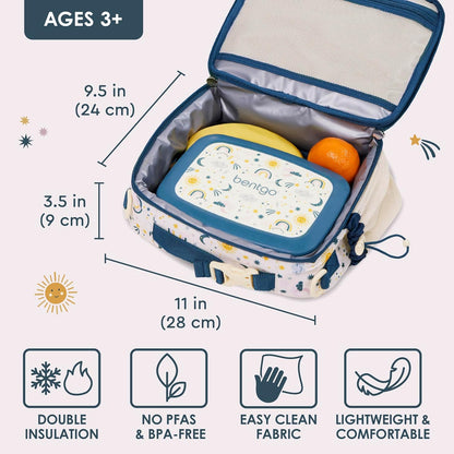 Bentgo® Kids Lunch Bag - Durable, Double Insulated, Water-Resistant Fabric, Interior & Exterior Zippered Pockets, Water Bottle Holder - Ideal for Children 3+ (Shark)