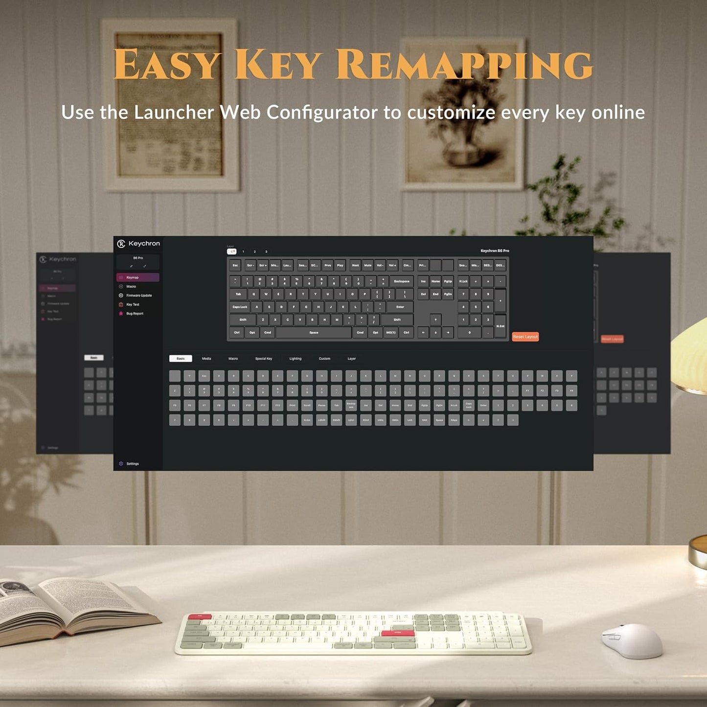 Keychron B6 Pro Quiet Key Full Size Ultra-Slim Wireless Keyboard, ZMK Programmable Bluetooth 5.1/2.4 GHz/Wired with Ultra-Long Battery Life Low Profile for Mac Win Linux System - Space Gray