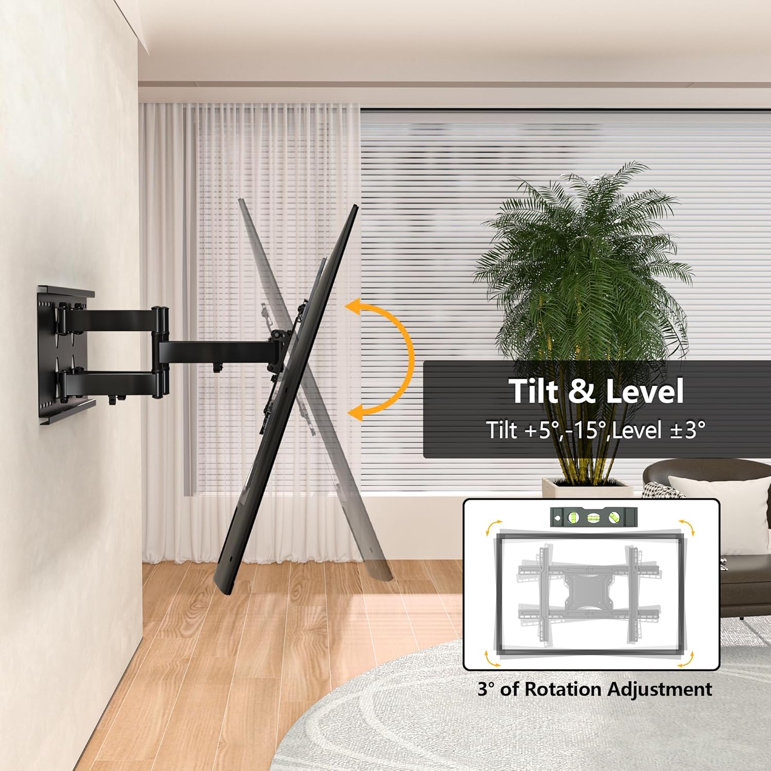BONTEC TV Wall Mount with Extra Long Articulated Arm for 32-75 Inch TVs, 32.7” Extension, Holds Up to 132lbs, Full Motion Dual Arm Bracket with Tilt, Swivel & Level Adjustment, Max VESA 600x400mm - PuriLite