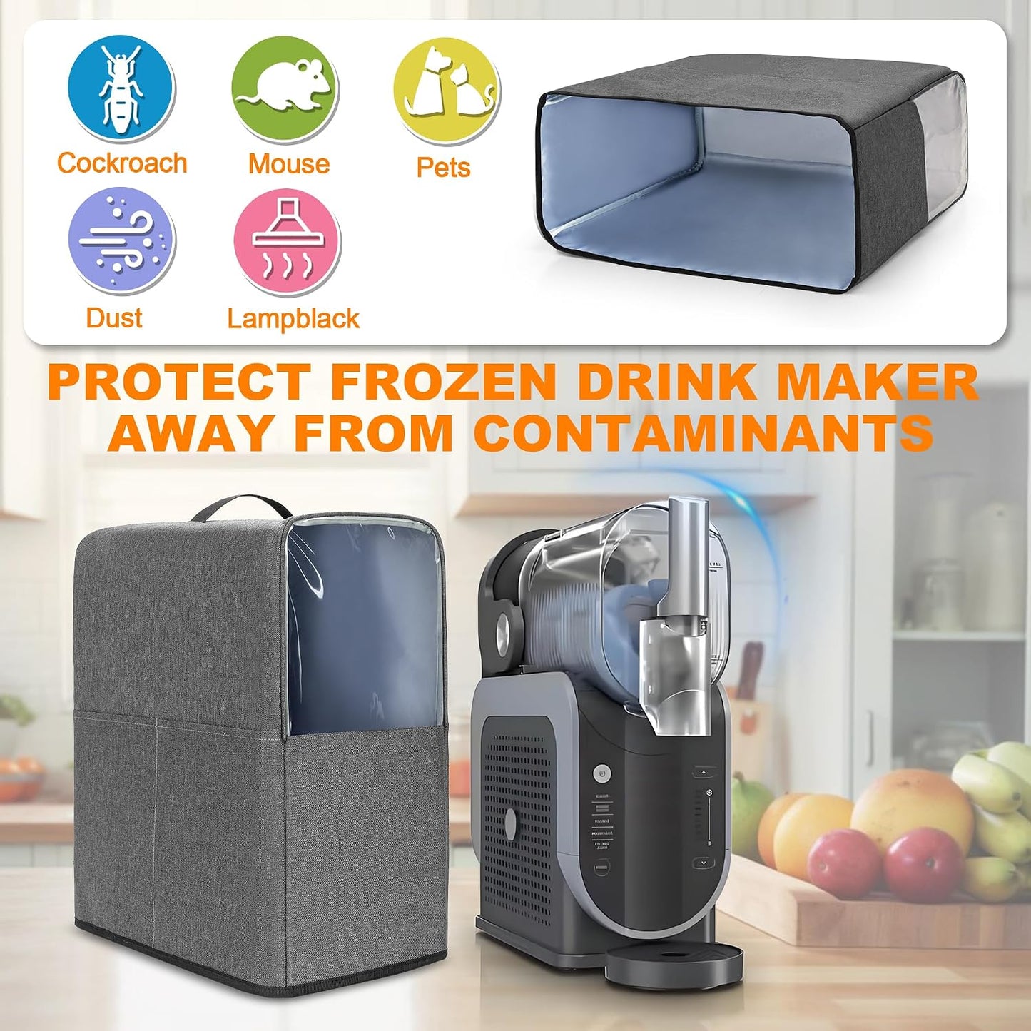 Yarwo Slushie Machine Dust Cover Compatible with Ninja Slushie Professional Frozen Drink Maker, Protective Cover with Visible Window and Pockets for FS301C/FS301/FS299 Smoothie Machine(Cover Only)