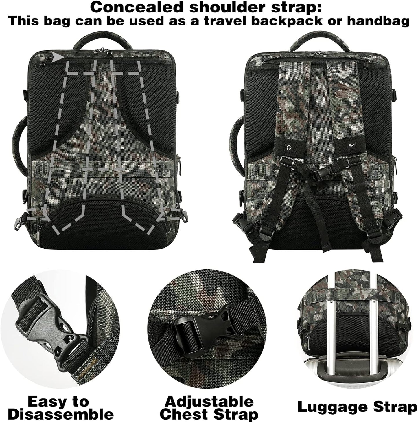 Mogplof Carry on Backpack, Airline Flight Approved Travel Backpack for Men, WOmen 40L Extra Large Expandable Water Resistant Backpack Lightweight Daypack Perfect Fit for 17 17.3 Inch Laptop, Black