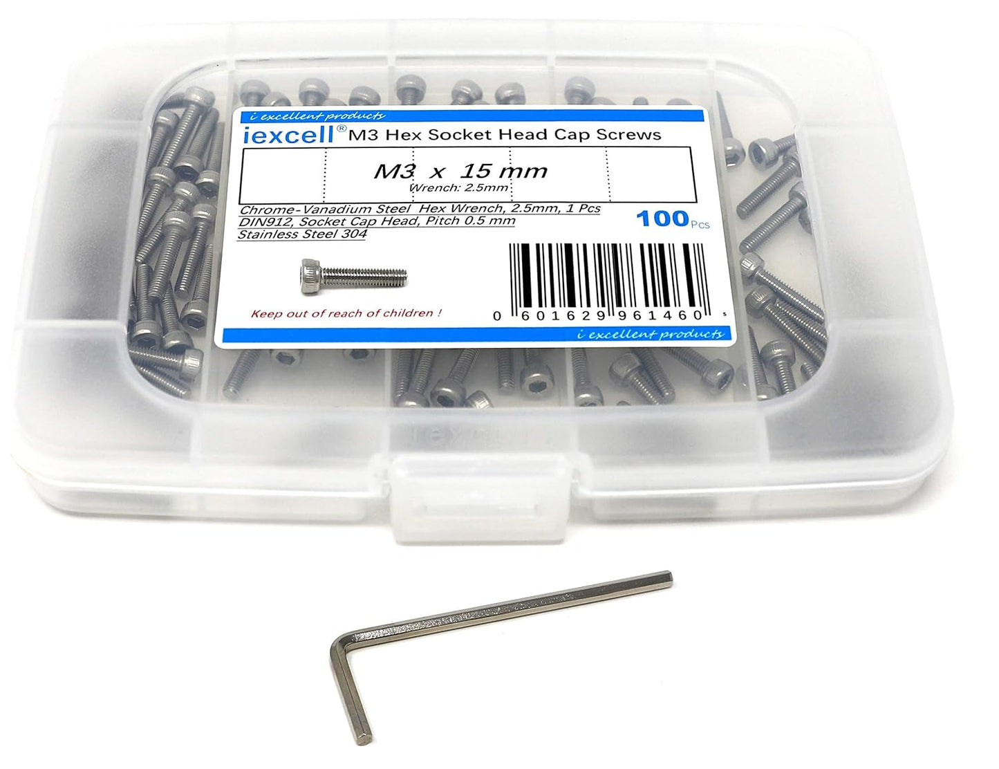 iexcell 25 Pcs M6 x 20mm Thread Pitch 1 mm Stainless Steel 304 Hex Socket Head Cap Screws Bolts Kit