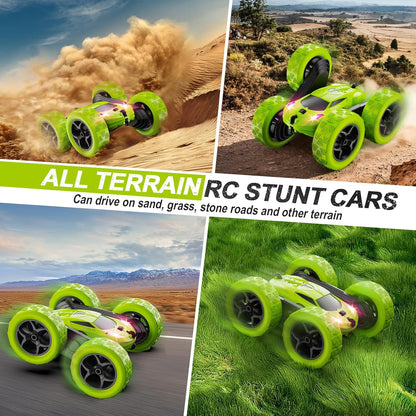 QUNREDA Remote Control Car for Kids Ages 6+, RC Cars Stunt Car Toy 4WD Double Sided 360° Rotating Remote Control with Headlights, Birthday Xmas Gifts for Boys 6 7 8 9 10 11 12 1-Blue