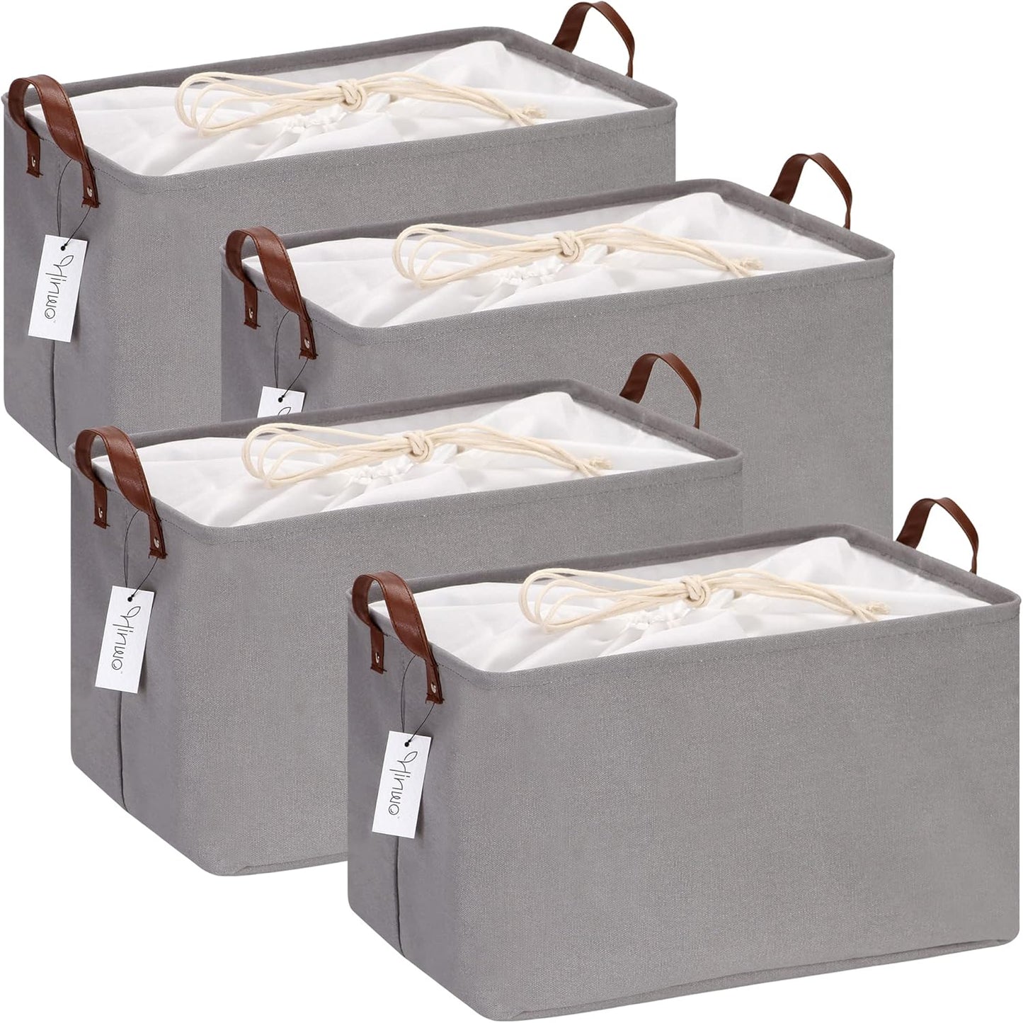 Hinwo 6-Pack Small Canvas Fabric Storage Baskets Set with Handles, Open Storage Bins, Cube Storage Organizer, Shelf Organizer Bins for Closet, 7.9L, 12 x 8 x 5 Inches, Grey Stripe