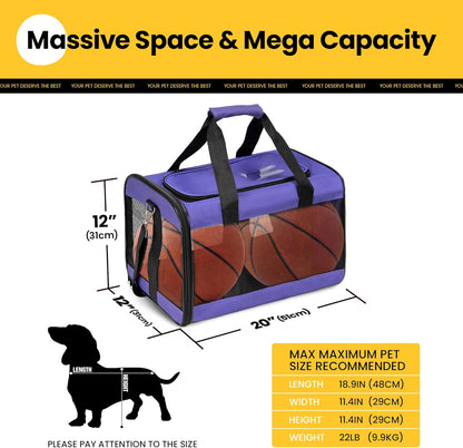 Conlun Cat Carrier Airline Approved, Soft-Sided Dog Carrier with Inner Safety Leash, Pet Transport Carrier for Small-Medium Cats Puppies up to 15 Lbs, Collapsible Travel Kitten Carrier Bag -Black M