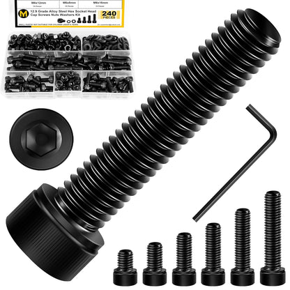 Mywish 900Pcs Metric Screw Assortment, M3 M4 M5 M6 Screw Assortment Kit 304 Stainless Steel Hex Socket Button Head Socket Cap Metric Screws Bolts & Flat Washers/Nuts/Hex Wrenches 16 Sizes 8MM to 20MM