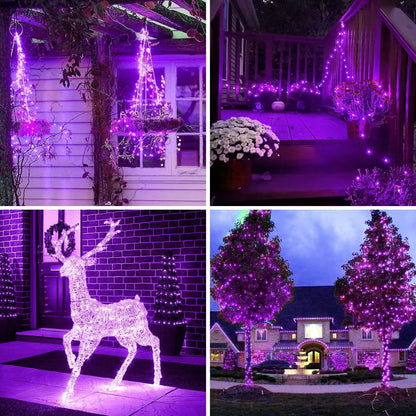 Solar Halloween Decoration Lights, JMEXSUSS 2 Pack 33FT 100 LED Orange and Purple Halloween String Lights, Halloween Lights with 8 Modes for Halloween Tree Yard Outdoor Spooky Party Garden Decorations