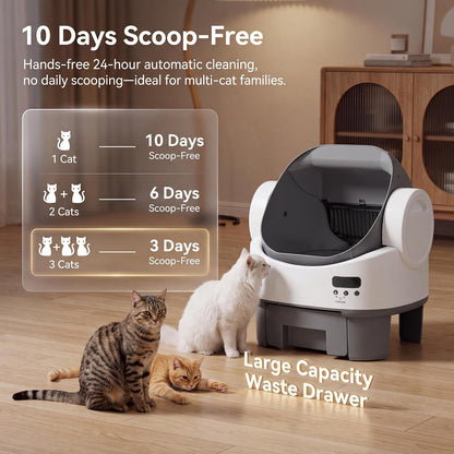 VICTONE Open-Top Self-Cleaning Cat Litter Box Plug & Play Multi-Cat, Grey