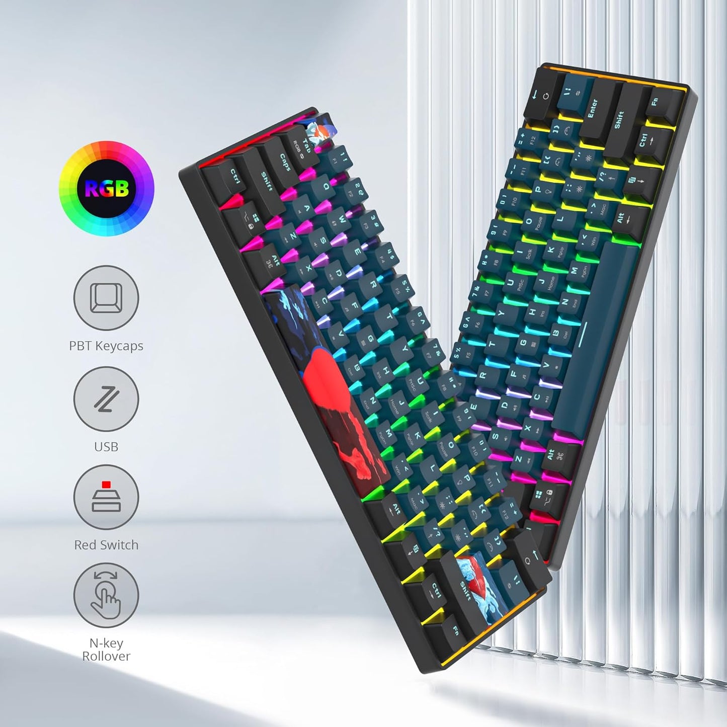Fogruaden Full Size Mechanical Keyboard, Green Matcha Keyboard, Wired USB 104 Keys RGB Backlit Gaming Keyboard with Number Pad, Red Switches, NKRO Mechanical Keyboard for Windows Laptop PC Gamer