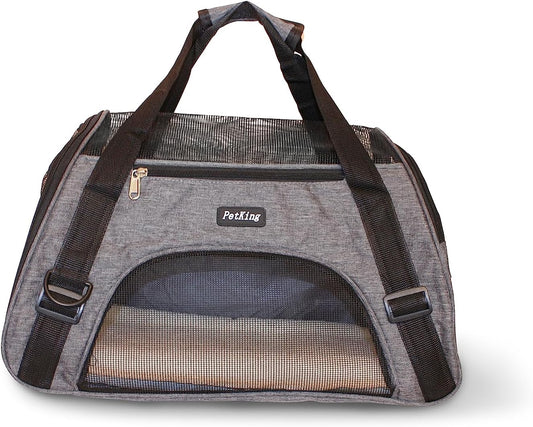 LuggageKing Soft-Sided Pet Carrier Travel Bag - Dog Carrier for Very Small Dogs, Medium-Sized Cat Carrier - Shoulder Strap, Buckle Zippers (M) (Dark Grey)