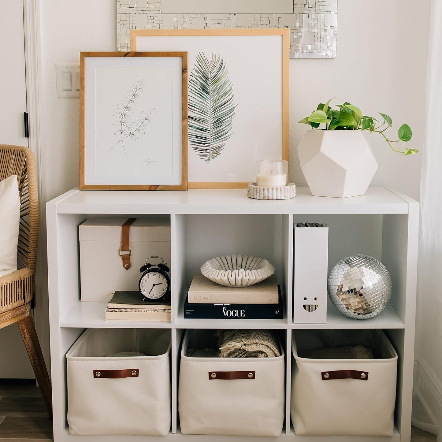 OrganiHaus Large Fabric Storage Baskets for Shelves 3 Pack, 15x11in Closet Storage Bins for Shelves, Cloth Baskets, Fabric Storage Cubes, Linen Closet Organizers, Fabric Basket, White Basket