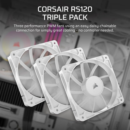 CORSAIR RS120 ARGB 120mm PWM Fan – Daisy-Chain Connection – Low-Noise – Magnetic Dome Bearing – Single Pack – White