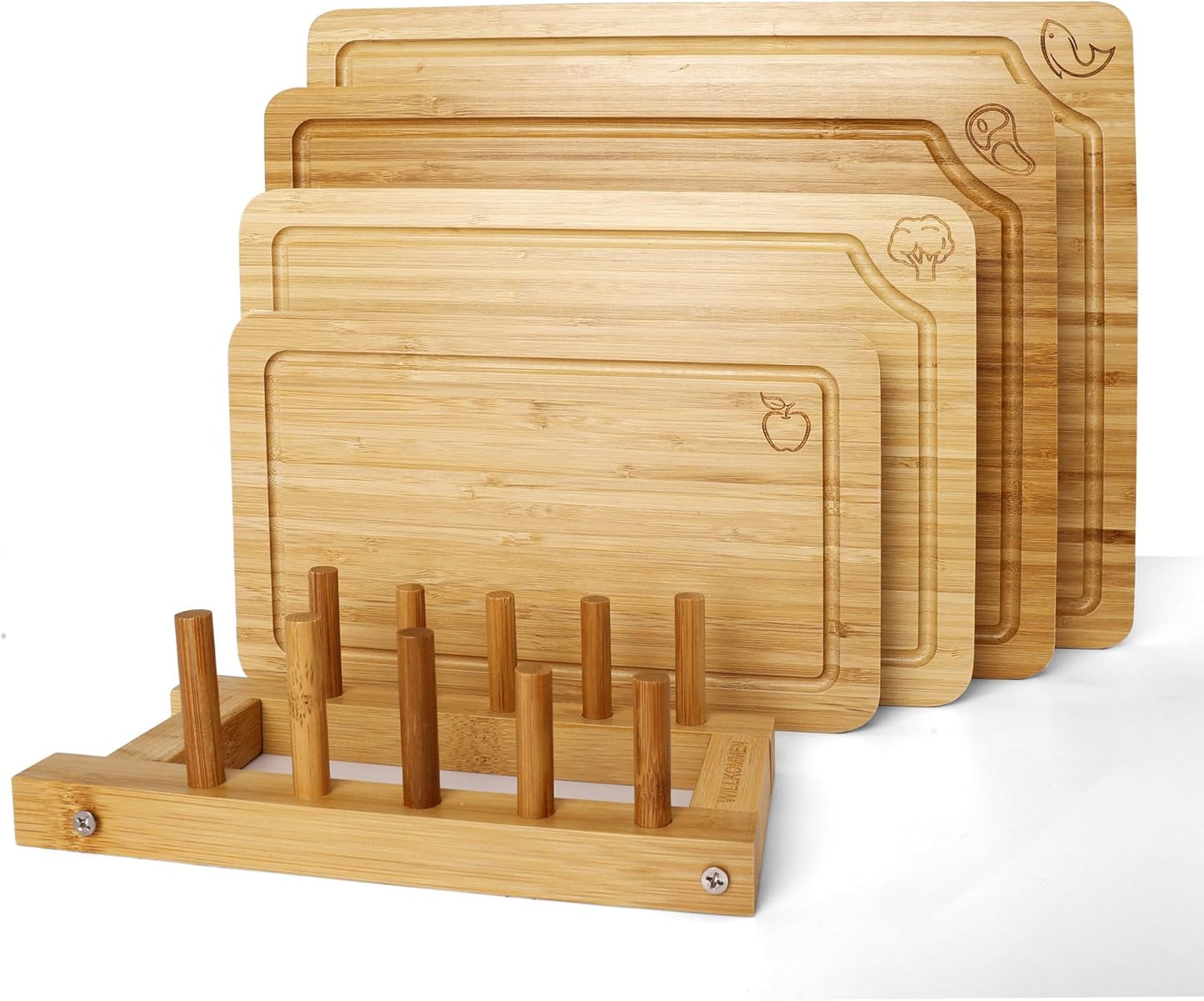 Bamboo Cutting Board Set of 3, Cutting Boards for Kitchen with Juice Groove, Bamboo Chopping Board Set, Serving Board Set for Meat, Fruit Vegetable and Cheese
