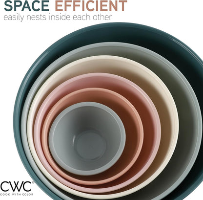 COOK WITH COLOR Mixing Bowls with TPR Lids - 12 Piece Plastic Nesting Bowls Set Includes 6 Prep Bowls and 6 Lids, Microwave Safe Mixing Bowl Set (Mint)