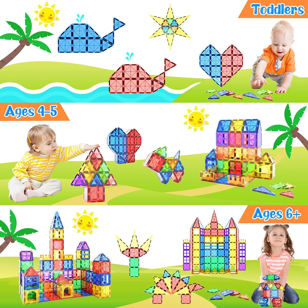 Magnetic Tiles Kids Toys STEM Magnetic Blocks Building Magnet Toy 40PCS