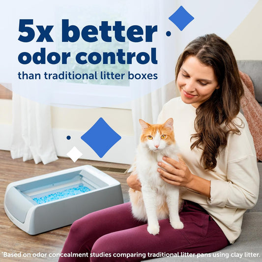 PetSafe ScoopFree Crystal Pro Self-Cleaning Cat Litter Box - Front-Entry - Hands-Free Cleanup with Disposable Crystal Tray - Less Tracking, Better Odor Control - Health Counter Helps Monitor Your Cat - PuriLite
