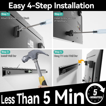 Auoace No Stud TV Wall Mount for 22-55 inch TVs, Drywall Studless TV Hanger Tilts Up to 5°, Low Profile Studless TVs Wall Mount, Easy to Install for Bedroom, Living Room