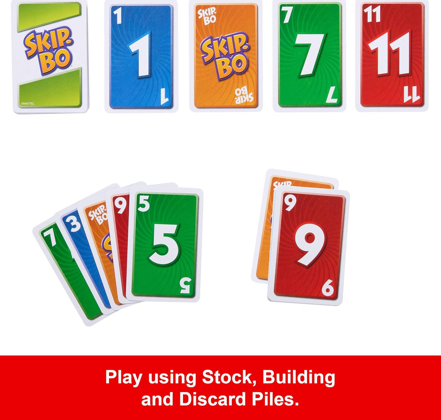 Mattel Games Skip-Bo Card Game for Kid, Adult & Family Nights, Color Blind Accessible Deck for 2 to 6 Players Ages 7+