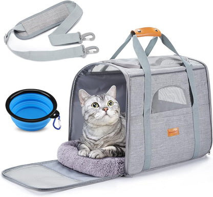 Morpilot Cat Carrier Soft - Portable Pet Carrier for Small or Medium Cats, Dogs and Puppy up to 14lbs, Airline Approved Dog Carrier with Safety Buckle - (Dark Gray)