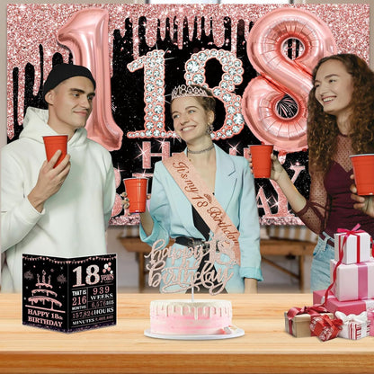 40th Birthday Decorations for Women,32pcs 40th Birthday Party Decorations,Including Backdrop, Crown,Sash,banner, Hanging Swirl,Cake Topper,balloons,Paper Fans,Anniversary Card and paper fans