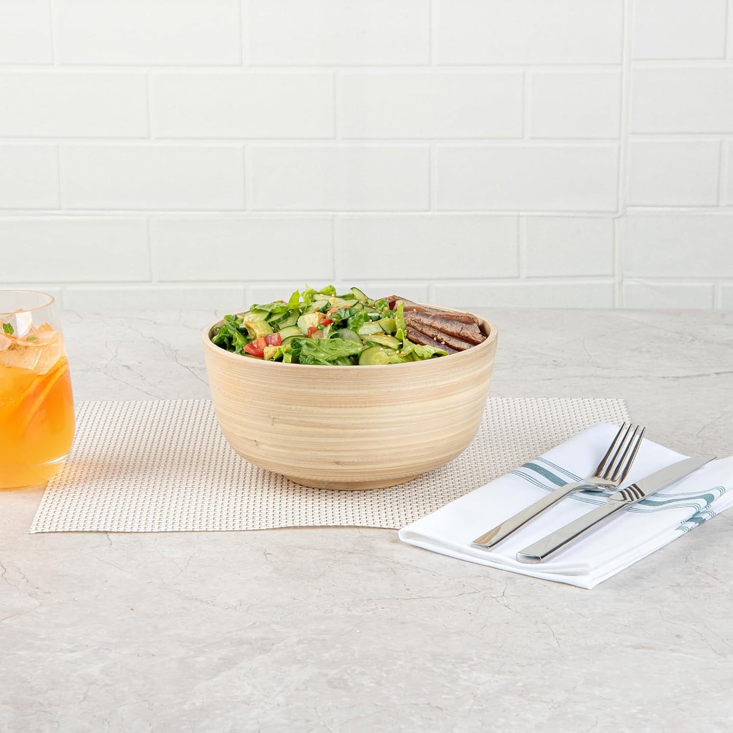 Restaurantware-Bambuddha 51 Ounce Extra Large Salad Bowl, 1 Heavy-Duty Round Salad Bowl - Sustainable, Reusable, Blue Bamboo Serving Dish, for Serving Salads, Fruits, and Appetizers