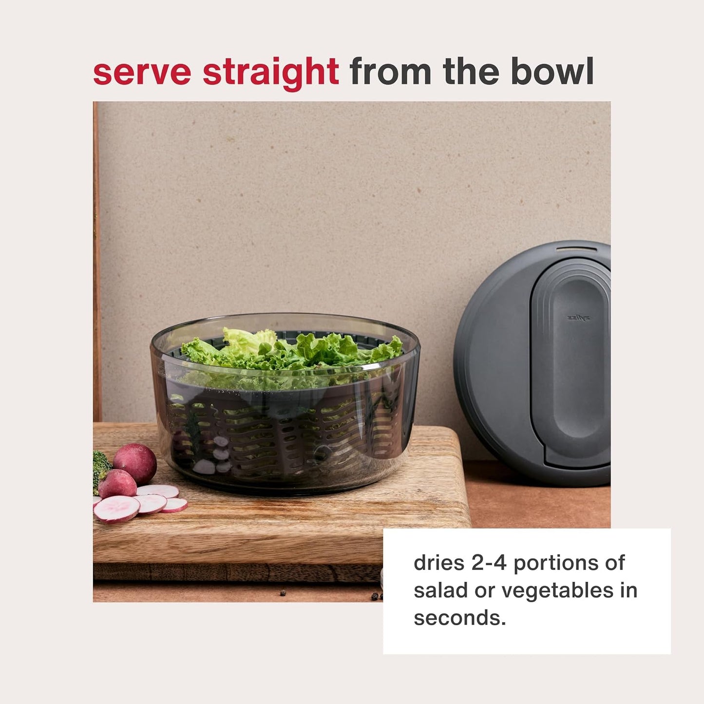 Zyliss Swift Dry Salad Spinner - Fruit Cleaner & Lettuce Spinner with Push Pump - Non-Slip Bowl - Dishwasher Safe - Small