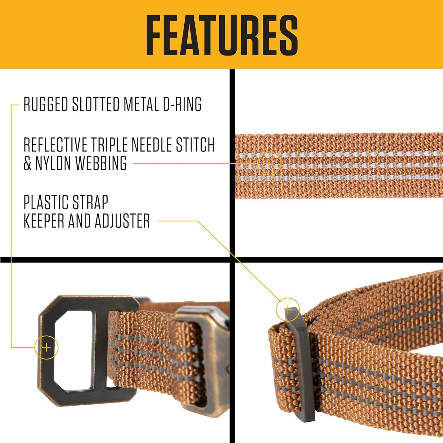 Carhartt Dog Collar, M-L, Brown, Reflective Stitching
